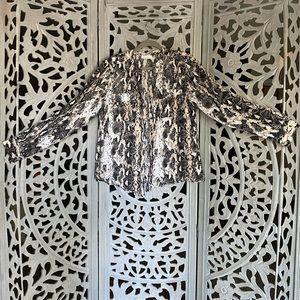 Woven Snake Print Point Collar Long Sleeve Button-Front Shirt